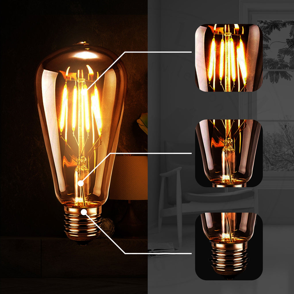 Dimmable LED Filament ST64 E27 Edison Bulb Warm White Amber Glass