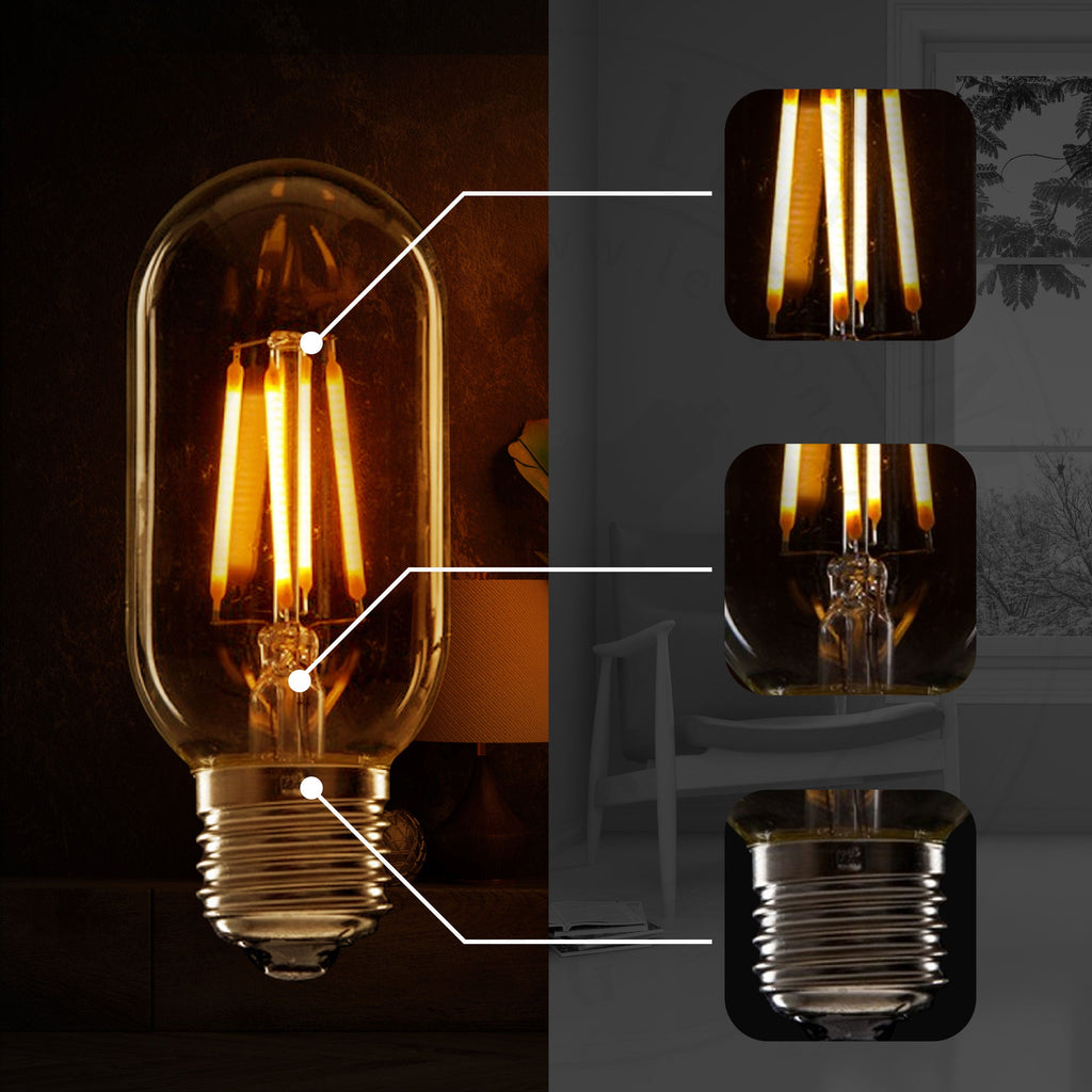 4W T45 E27 Dimmable LED Vintage Filament Bulb, Warm White Edison Style
