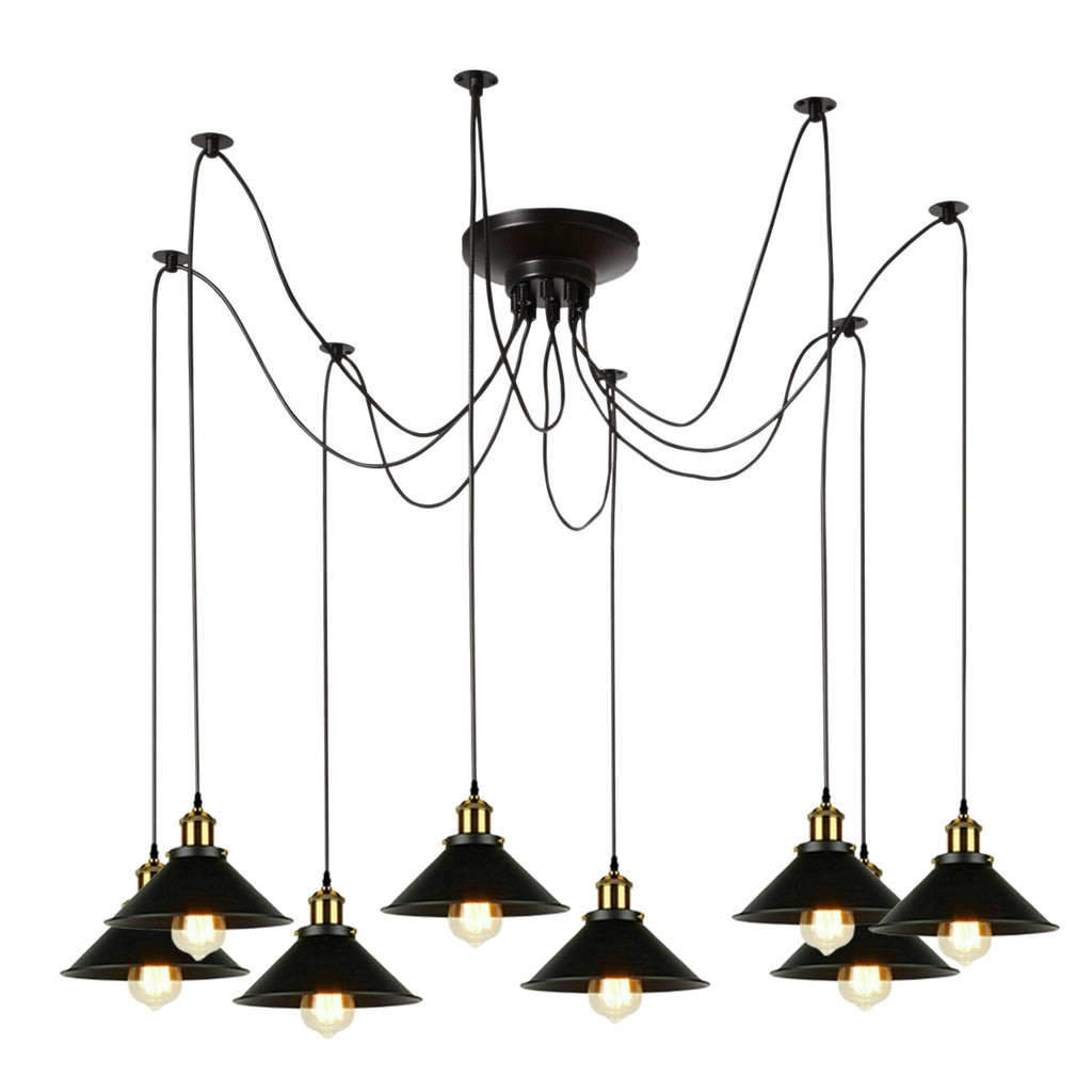 Multi-Drop Fleming Spider Ceiling Pendant Light, Adjustable Height, Black & Gold Vintage Style
