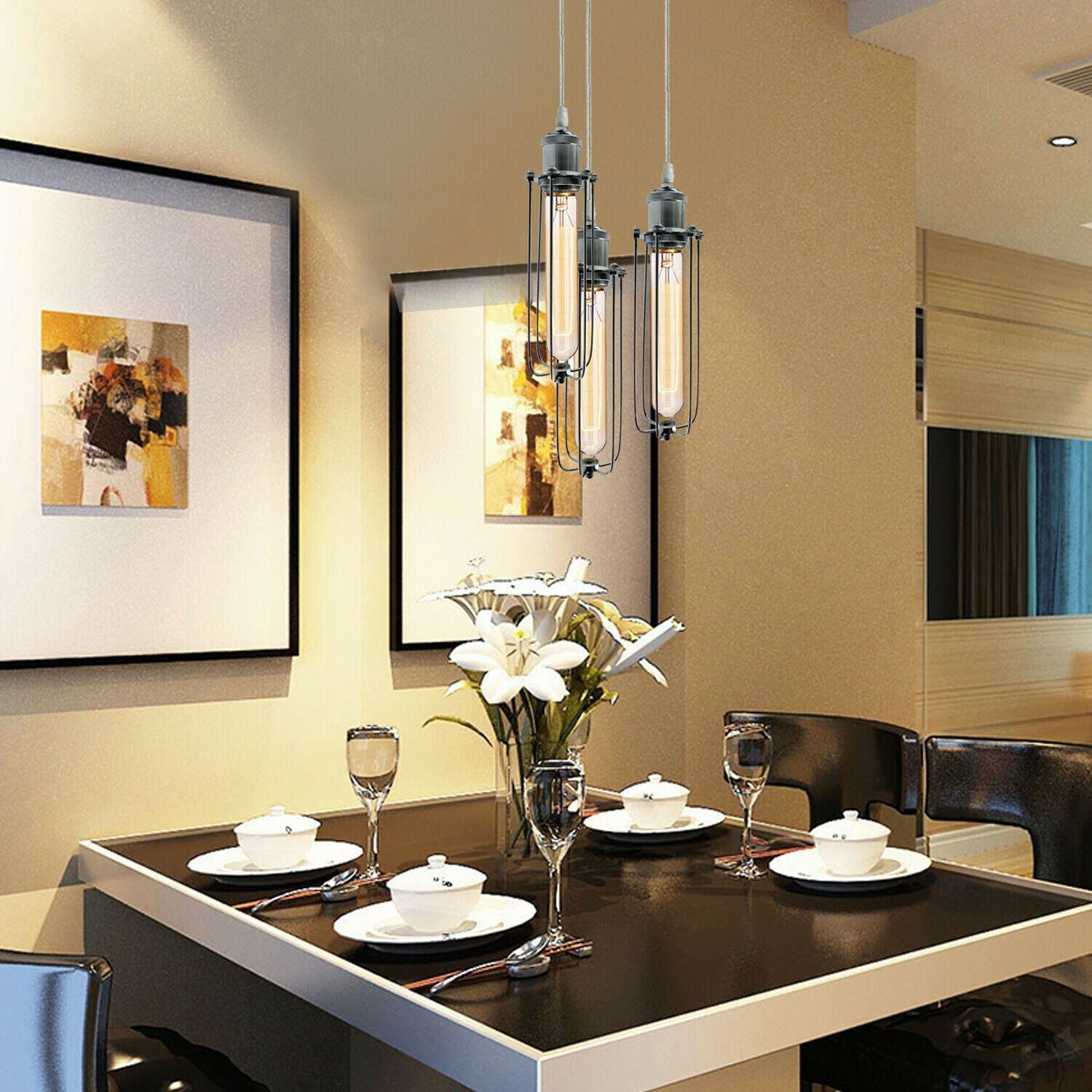 Modern 3-Way Chrome Cluster Pendant Light E27 Base Kit