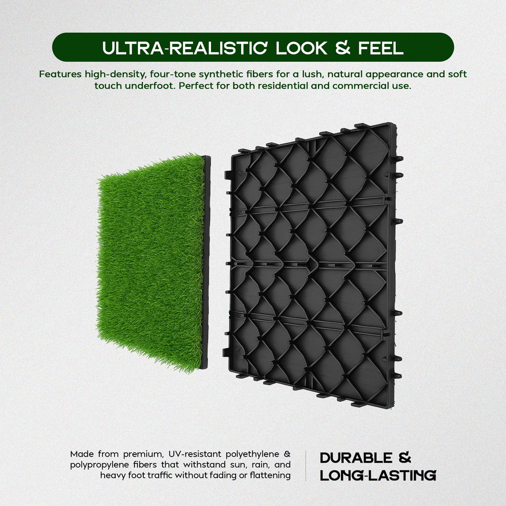 Premium Artificial Grass Interlocking Tiles 12x12 Inch UV-Resistant Outdoor Turf