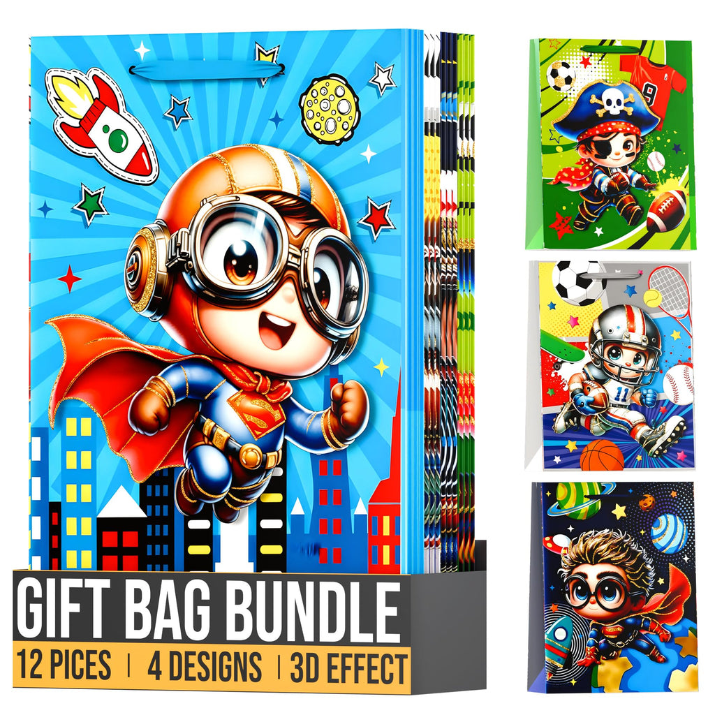 gift bags for boys birthday presents 12 Pack  ~6345