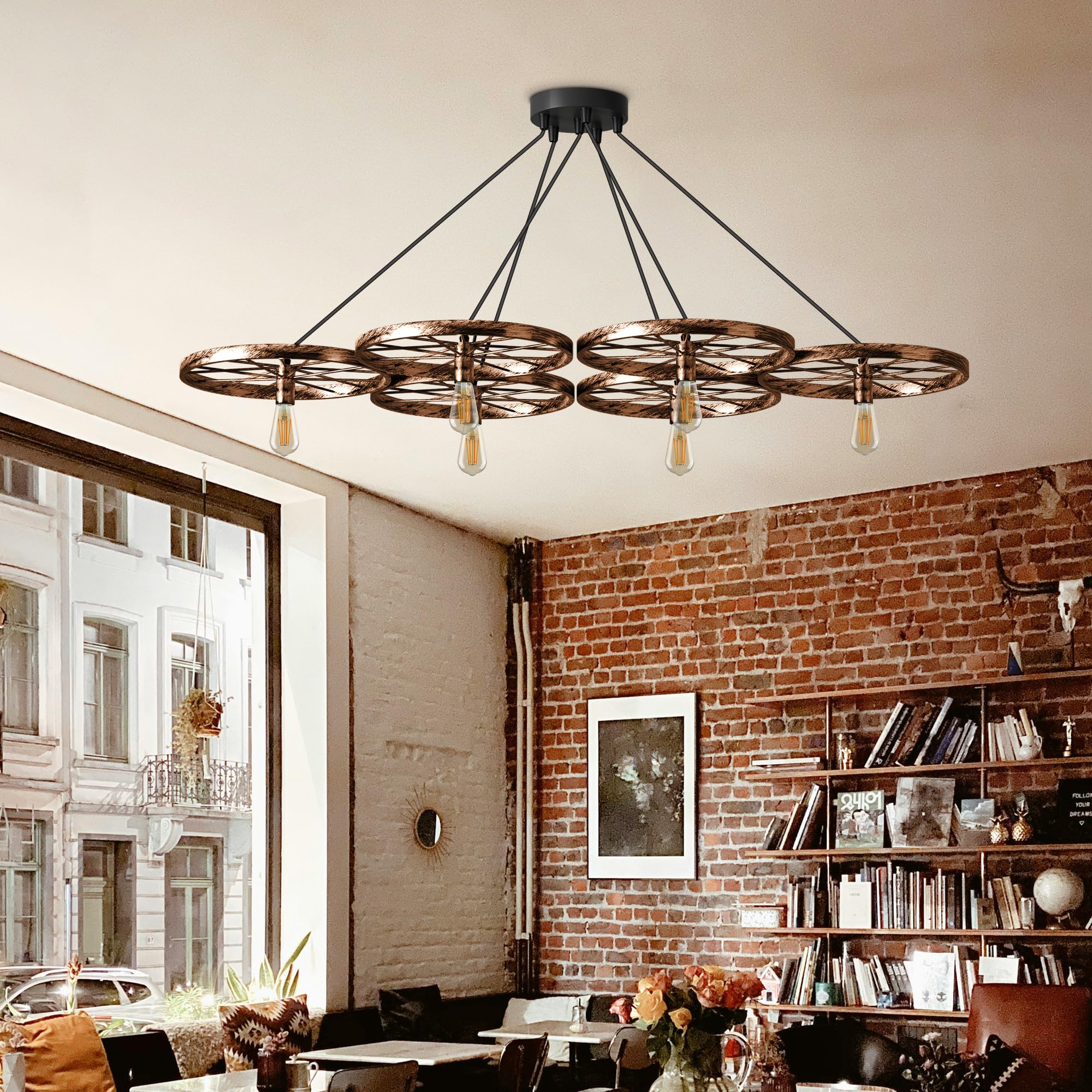 Industrial Vintage Rustic Metal 6-Light Cluster Chandelier Ceiling Fixture