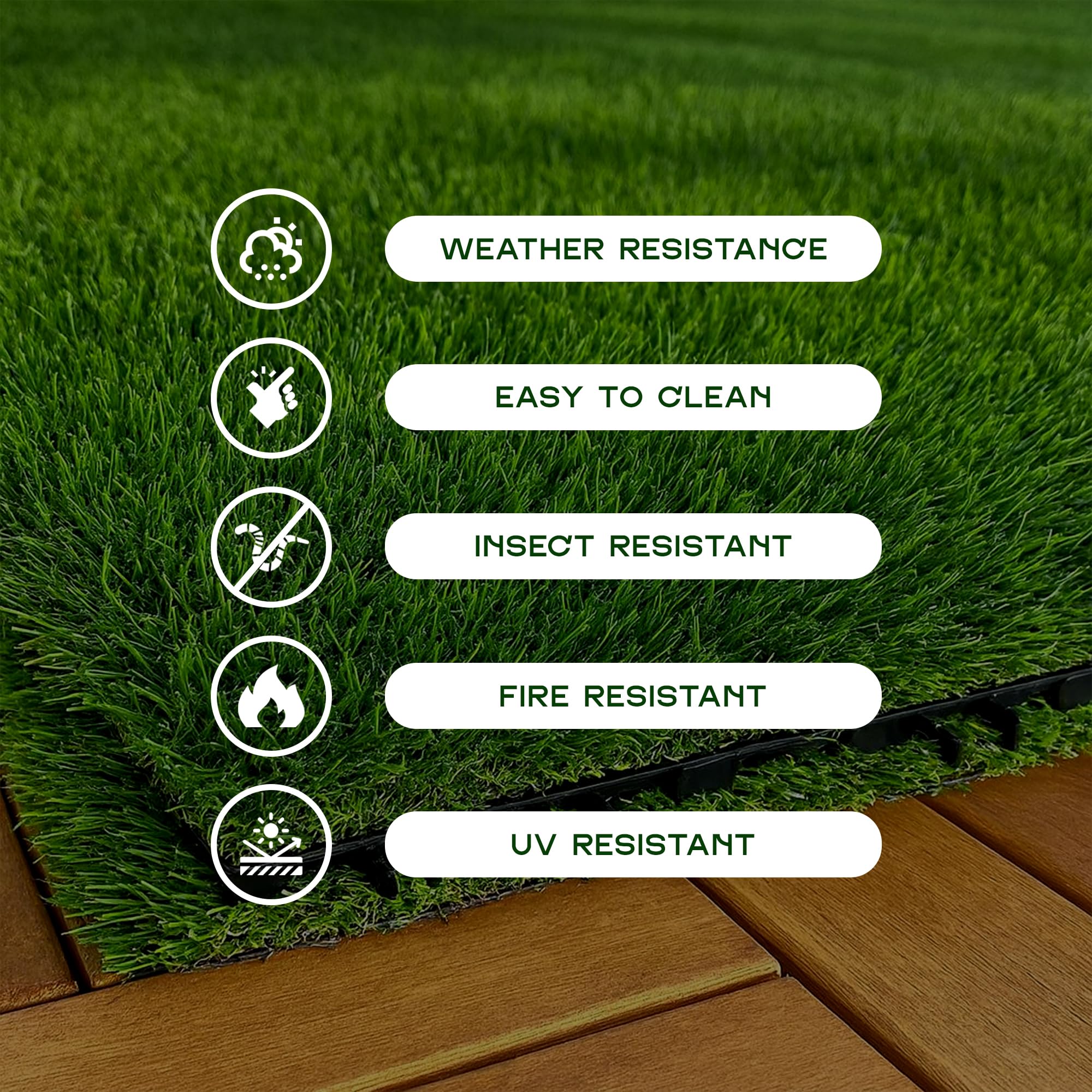 Premium Artificial Grass Interlocking Tiles 12x12 Inch UV-Resistant Outdoor Turf