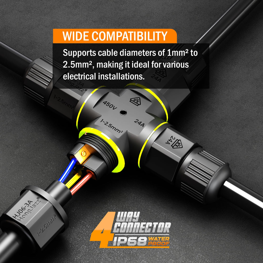 Outdoor Waterproof 3-Pin Electrical Cable Connector IP68 Junction Box