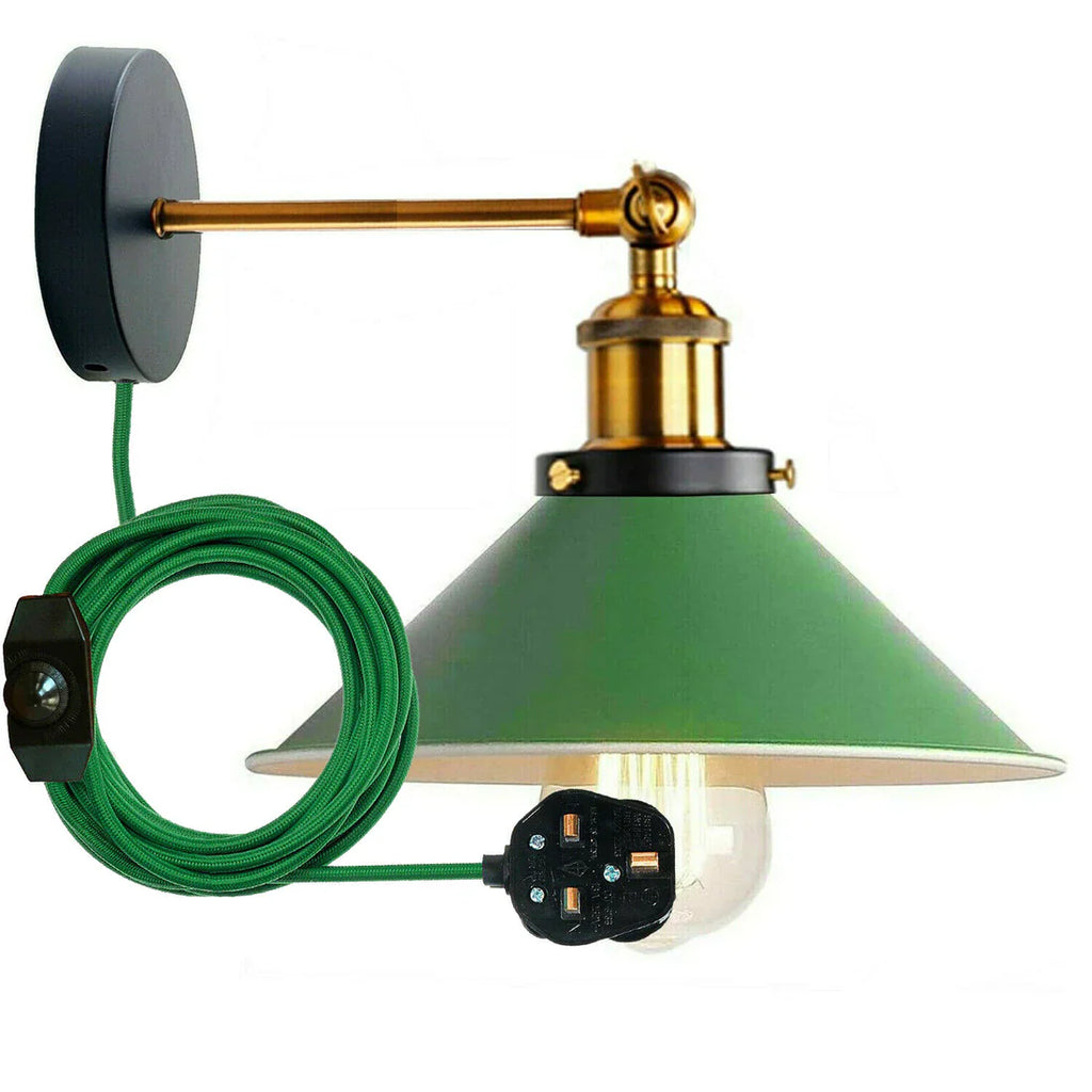 Adjustable Industrial Cone Shade Plug-in Wall Sconce with Dimmer Switch, E27 Bulb