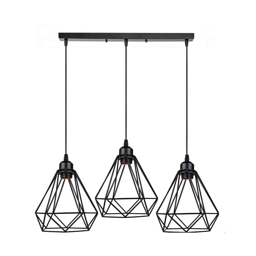 Adjustable Industrial Black Metal 3-Light E27 Dimmable Pendant Ceiling Light