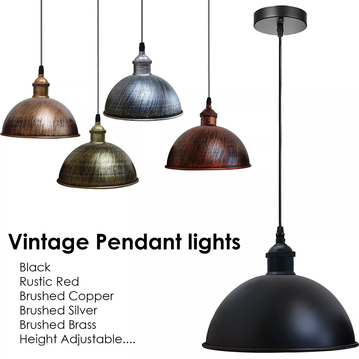 Industrial Metal Pendant Light Fixture, Adjustable Height, E27 Bulb Compatible