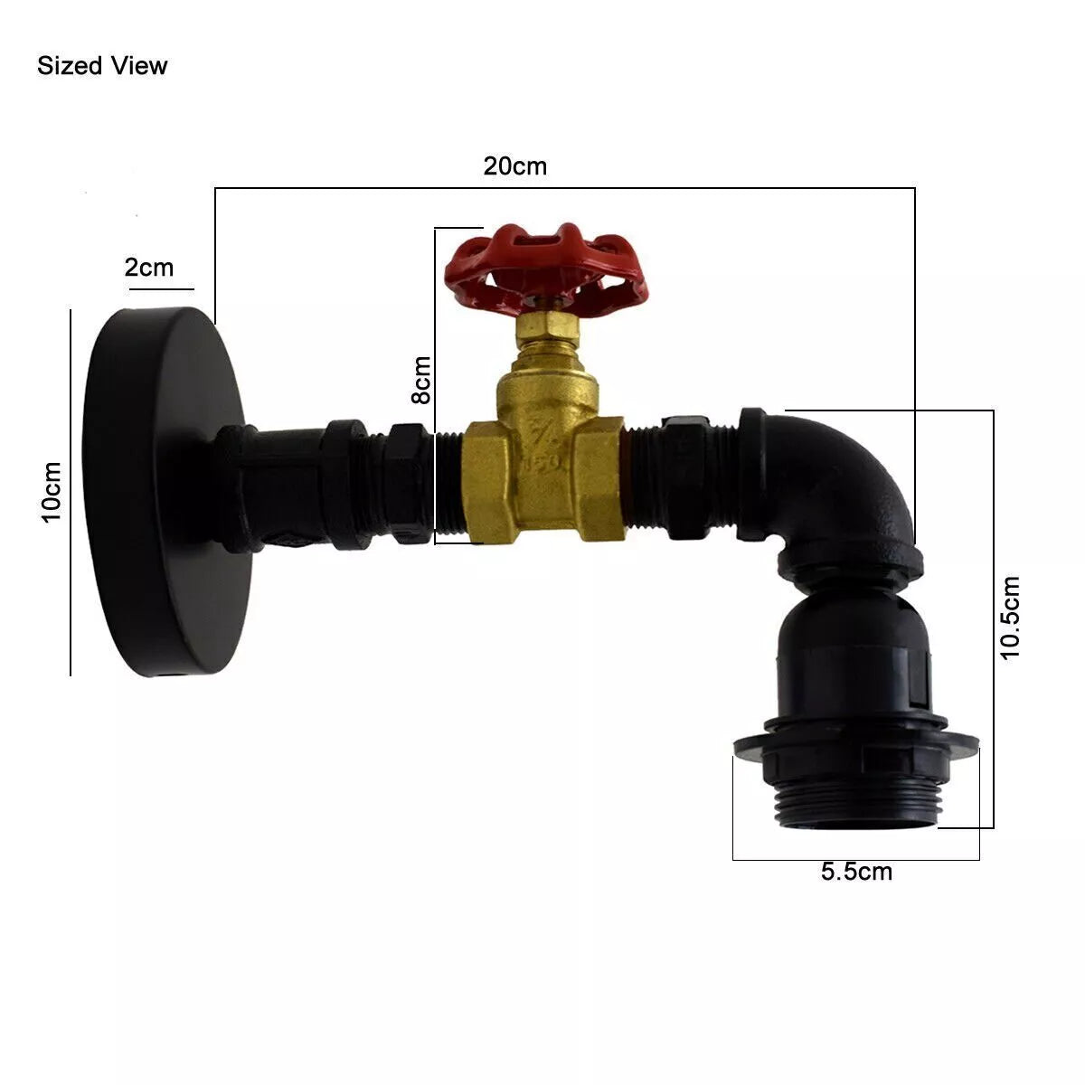 Industrial Water Pipe Wall Sconce with Red Tap, Rustic Loft Style Lighting Fixture