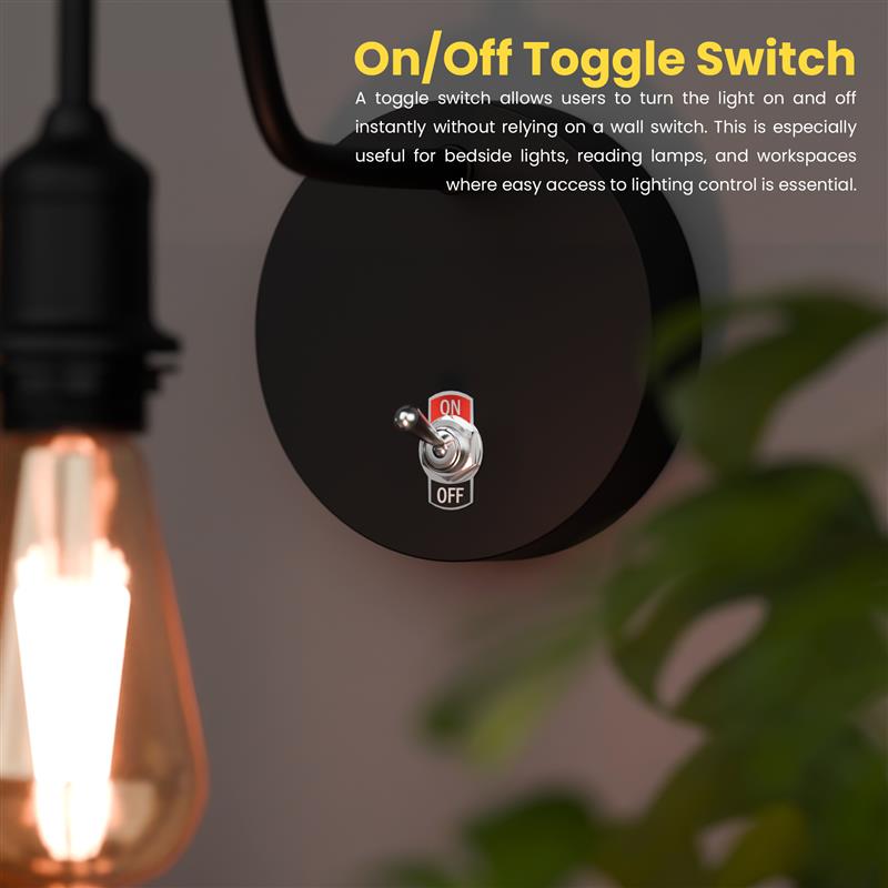 Industrial Modern Black Wall Sconce Light Fixture, Toggle Switch Ceiling Rose