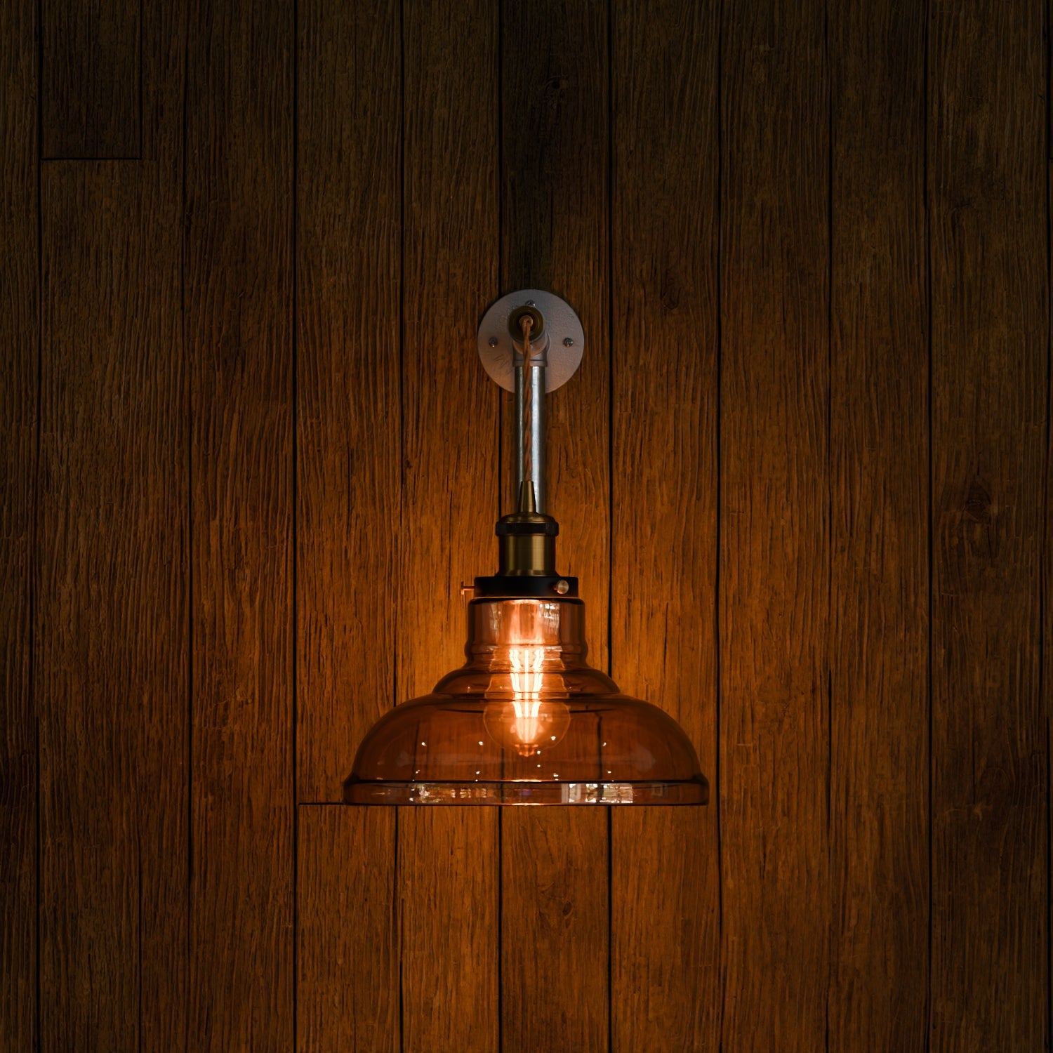Industrial Conduit Wall Light Kit | Amber Glass Shade ~6119