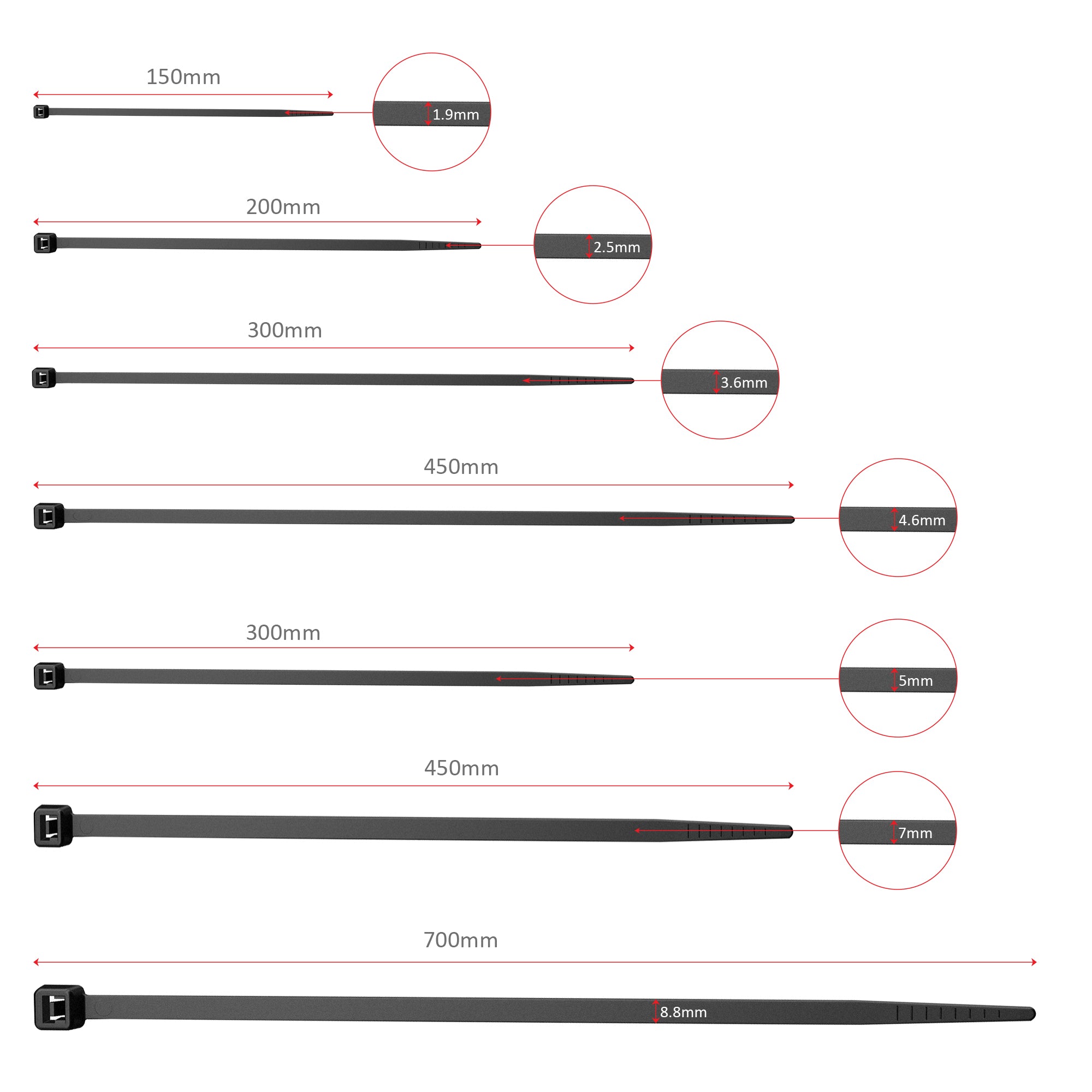 Black Heavy Duty Self-Locking Nylon Cable Ties for Organization