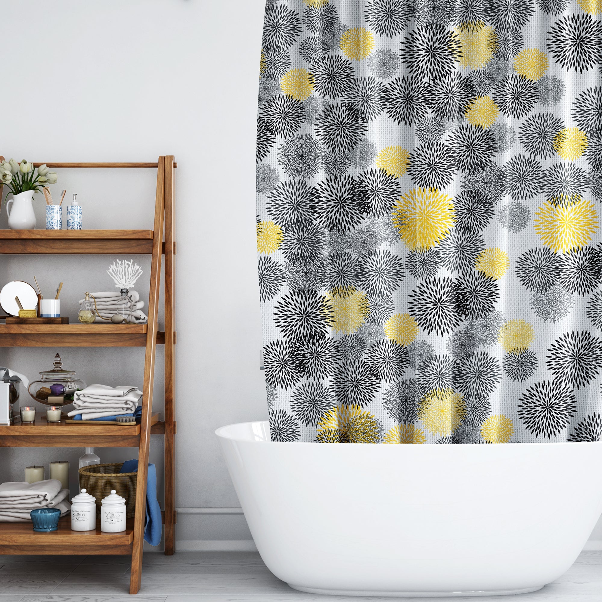 Vibrant Floral Print EVA Waterproof Shower Curtain for Bathtub Bathroom Decor