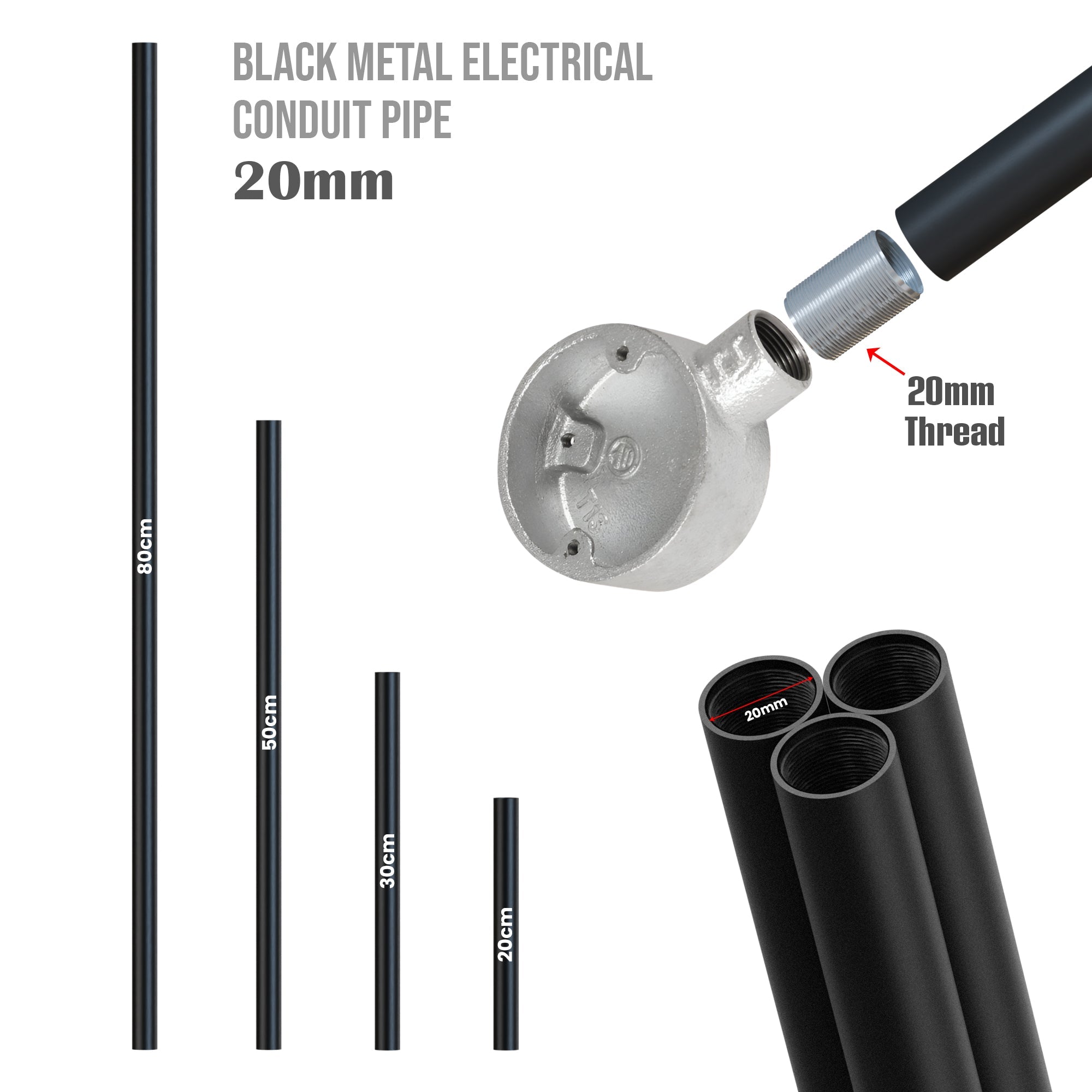 Black Steel Threaded Conduit Pipe for Industrial Lighting & DIY Projects