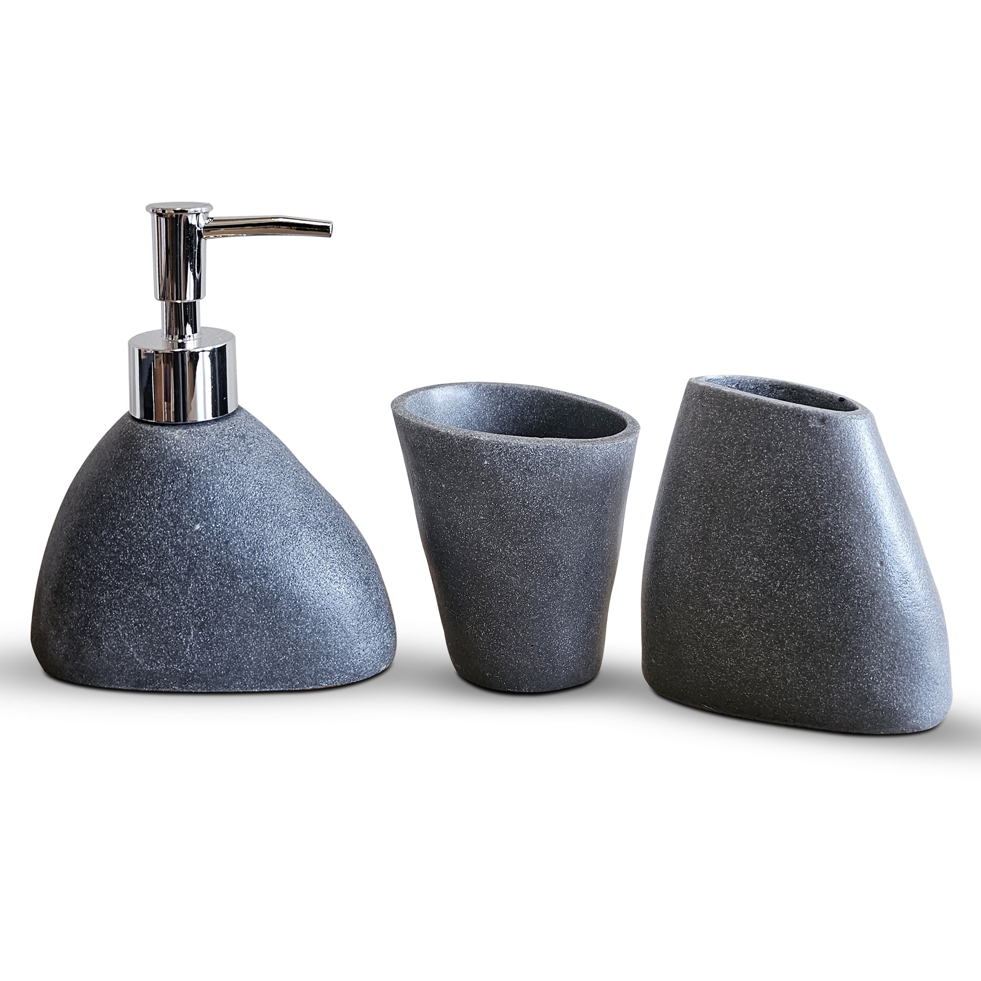 Elegant 3-Piece Stone Effect Resin Bathroom Accessory Set - Modern & Durable
