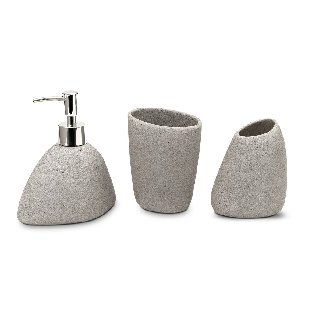 Elegant 3-Piece Stone Effect Resin Bathroom Accessory Set - Modern & Durable