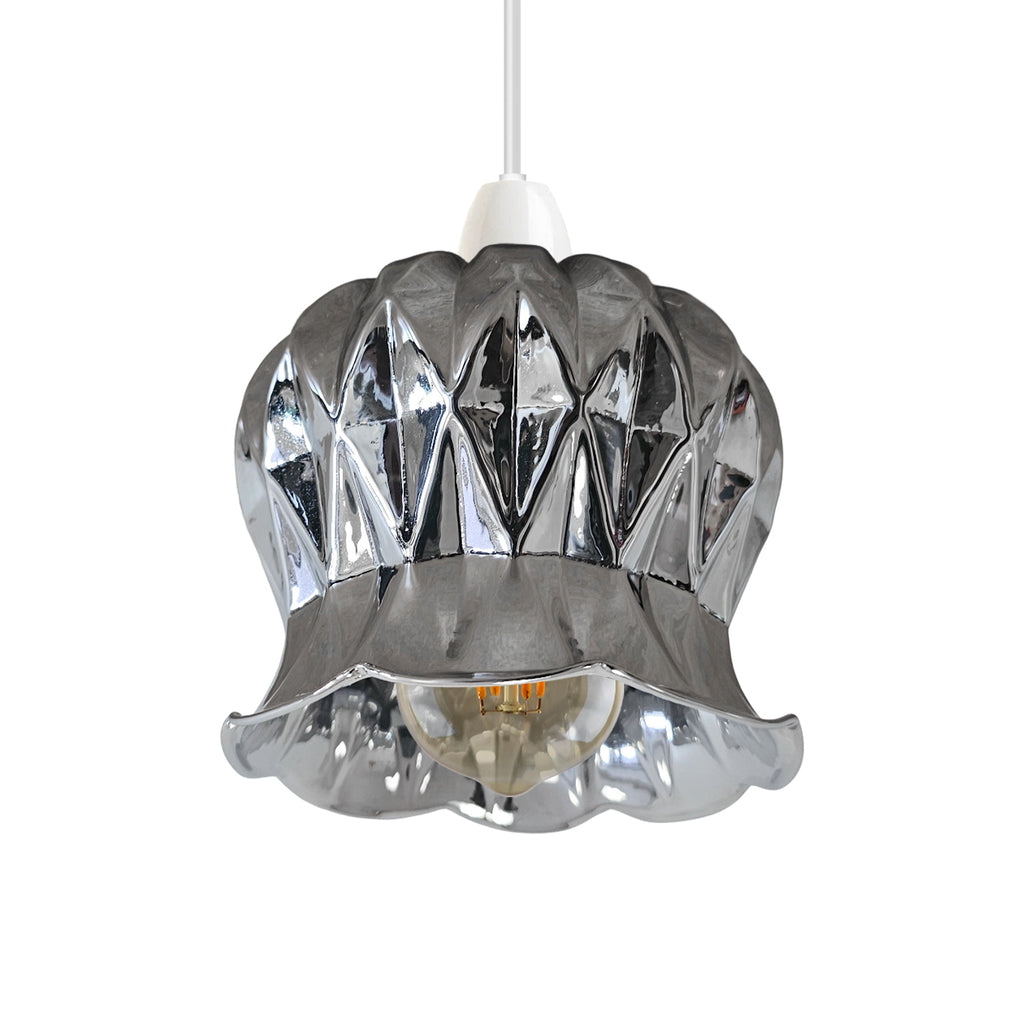 Modern Floral Glass Pendant Light Shade Easy Fit Chrome Finish