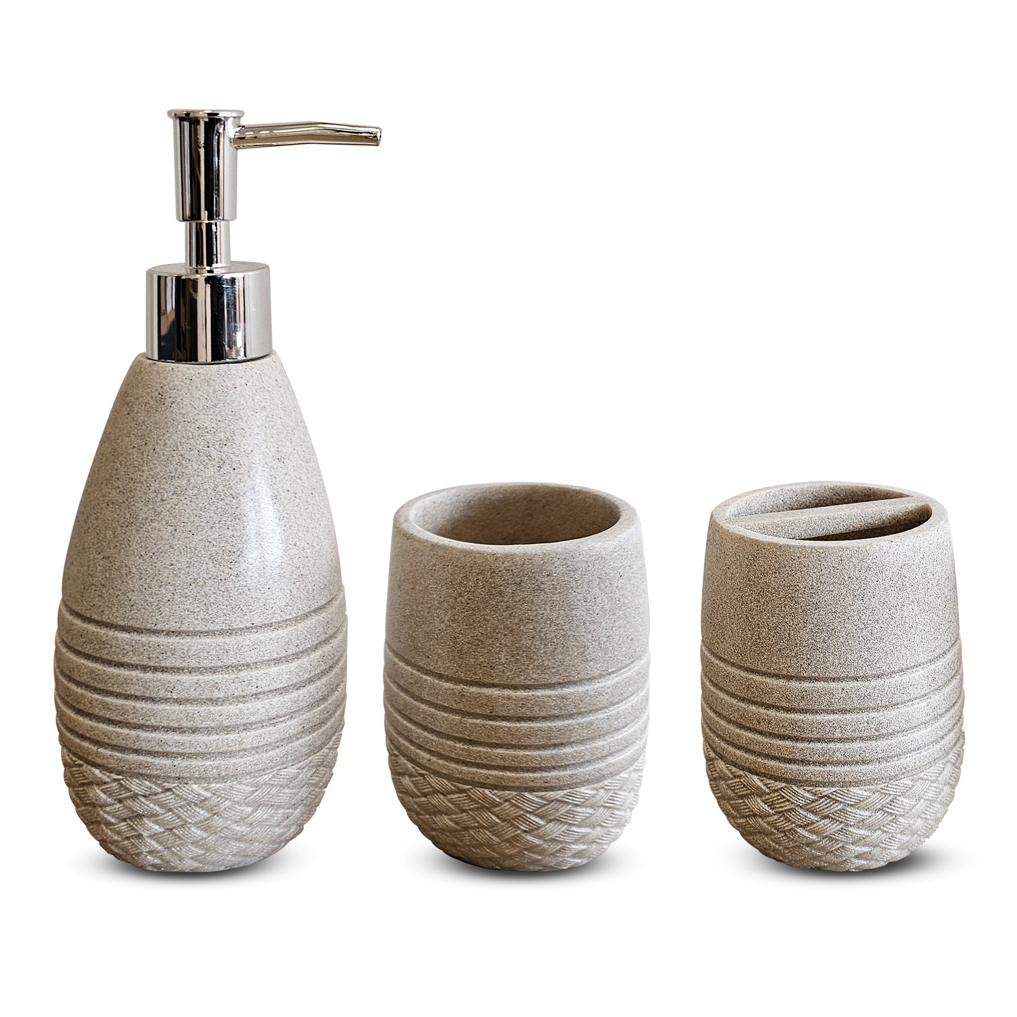Elegant Stone Effect Resin Bathroom Set: Dispenser, Toothbrush Holder, Tumbler