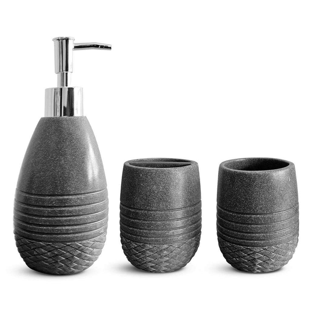 Elegant Stone Effect Resin Bathroom Set: Dispenser, Toothbrush Holder, Tumbler