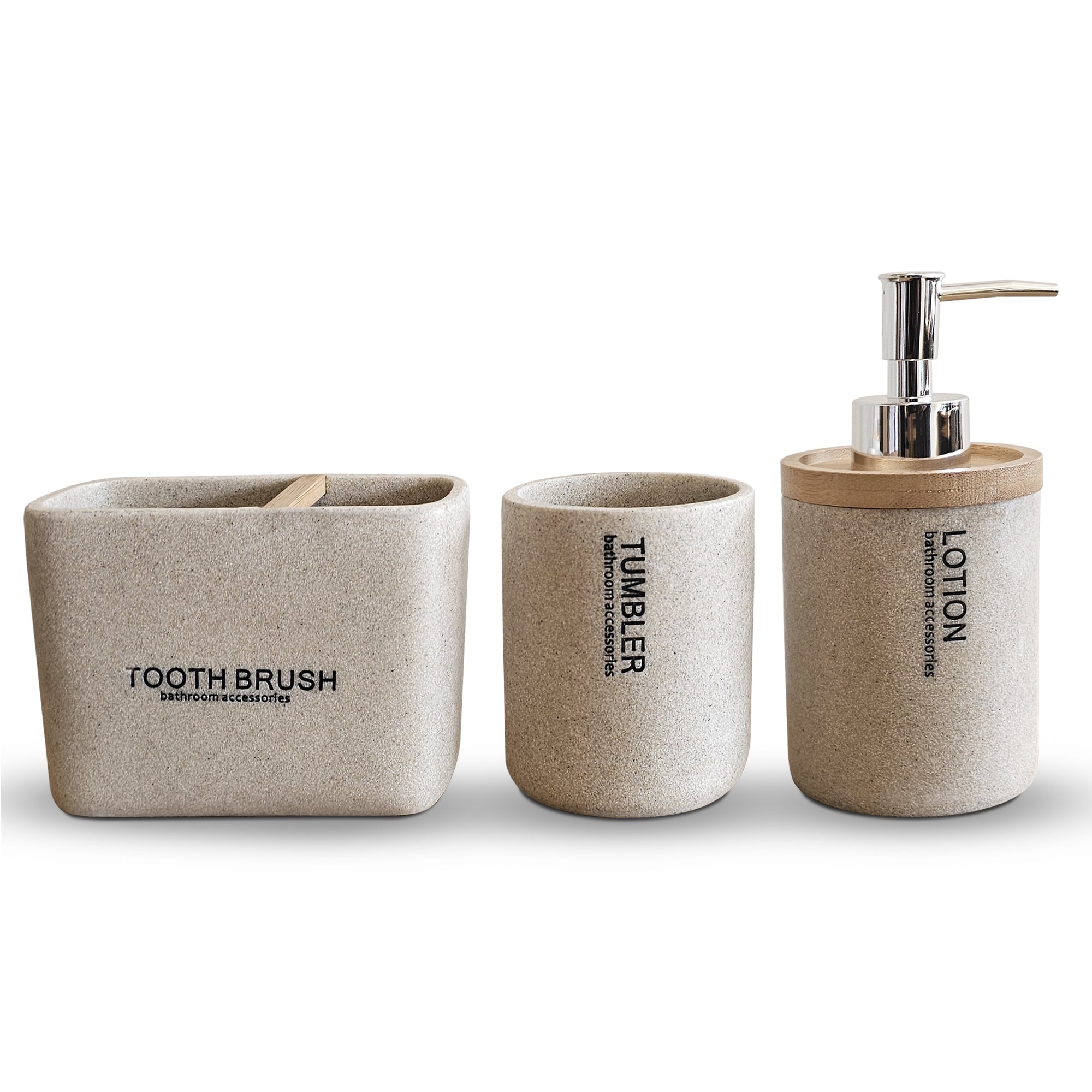 Modern Luxury Stone Effect Resin 3-Piece Bathroom Accessory Set