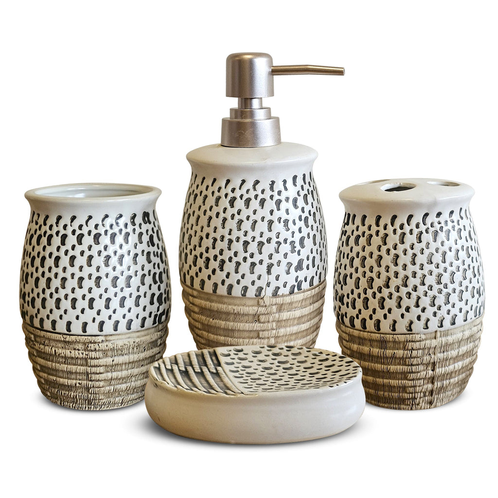 Elegant 4-Piece Ceramic Bathroom Accessory Set with Soap Dispenser and Holder