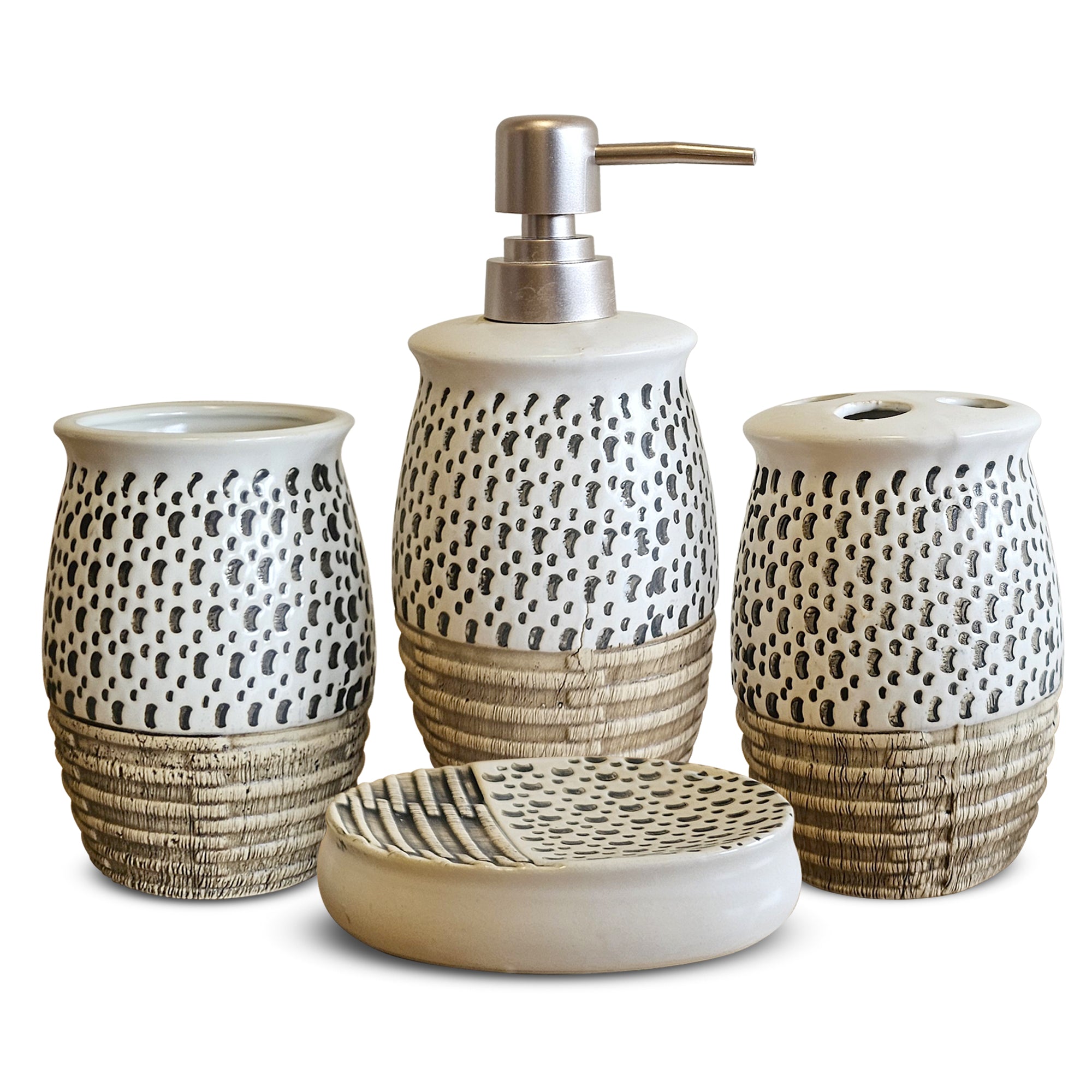 Elegant 4-Piece Ceramic Bathroom Accessory Set with Soap Dispenser and Holder