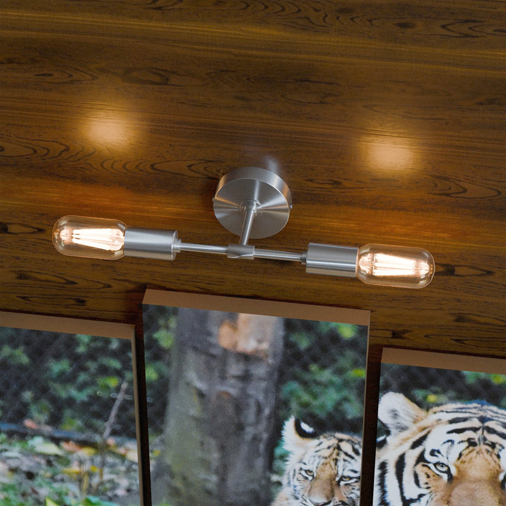 Modern Industrial Dual Bulb E27 Wall/Ceiling Light Fixture, Metal Finish
