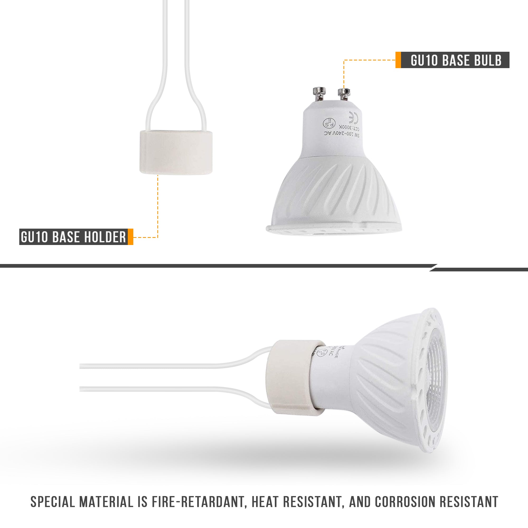 GU10 Lamp Holder Base Socket Connector Downlight Fitting Wire ~ 6049
