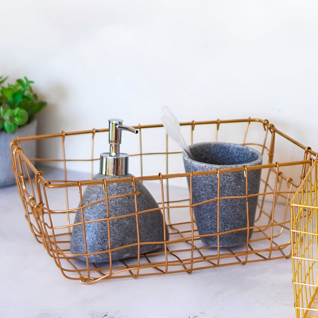Elegant 3-Piece Stone Effect Resin Bathroom Accessory Set - Modern & Durable