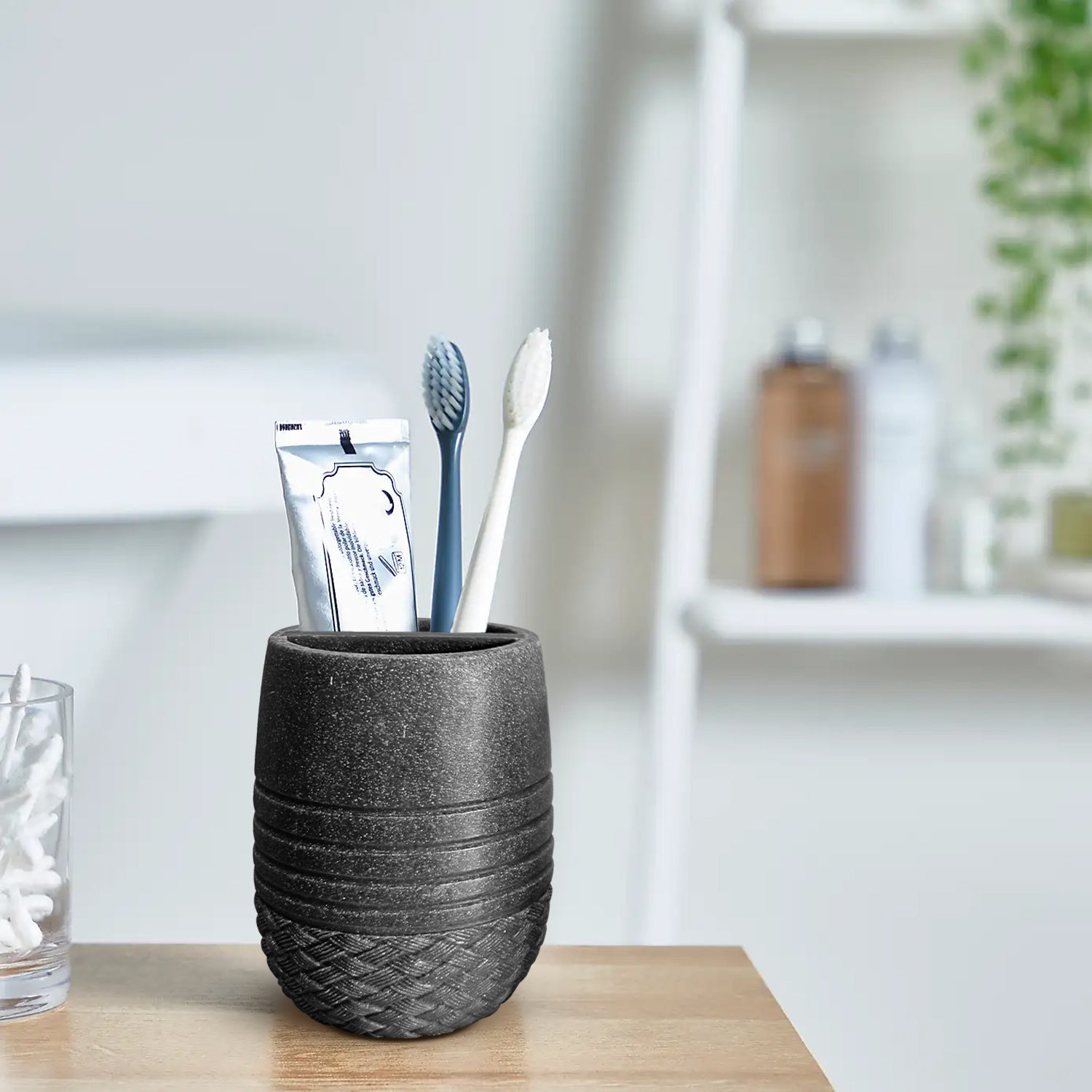 Elegant Stone Effect Resin Bathroom Set: Dispenser, Toothbrush Holder, Tumbler