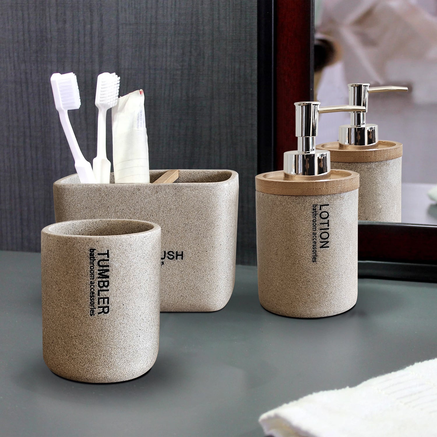Modern Luxury Stone Effect Resin 3-Piece Bathroom Accessory Set