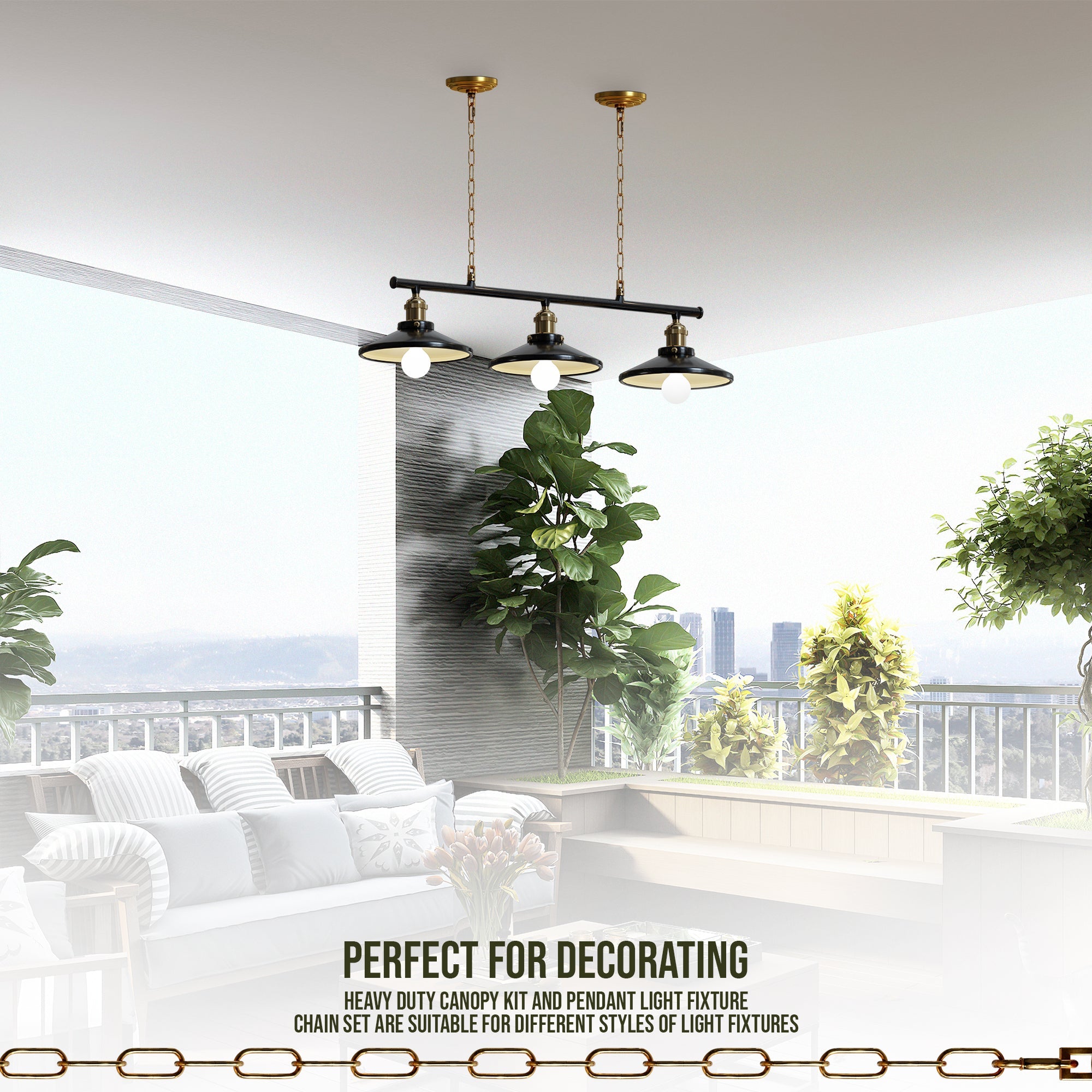 Heavy-Duty Metal Ceiling Rose with Adjustable Hanging Link Chain for Lights