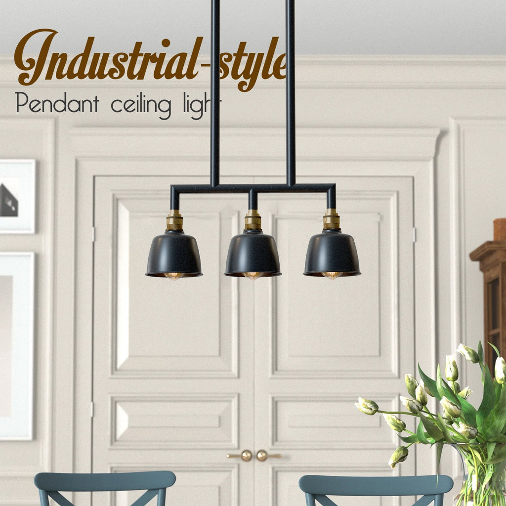 Industrial 3-Way Conduit Pipe Ceiling Pendant Light Fixture with Dome Shades
