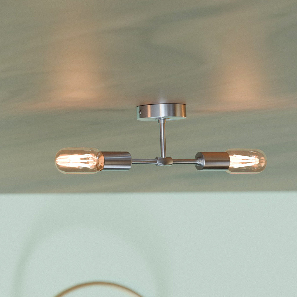Modern Industrial Dual Bulb E27 Wall/Ceiling Light Fixture, Metal Finish