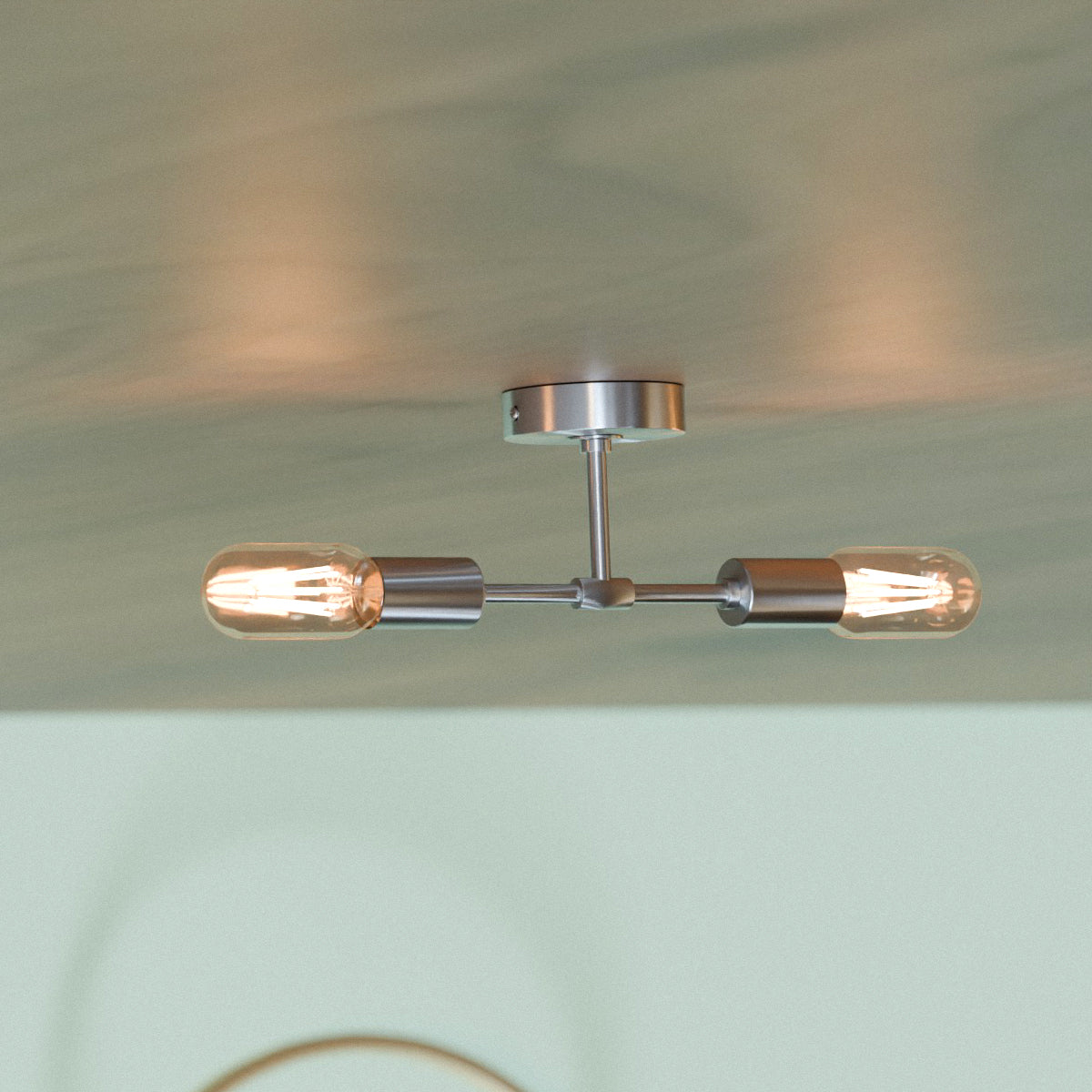 Modern Industrial Dual Bulb E27 Wall/Ceiling Light Fixture, Metal Finish