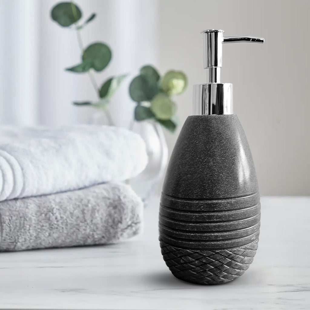 Elegant Stone Effect Resin Bathroom Set: Dispenser, Toothbrush Holder, Tumbler