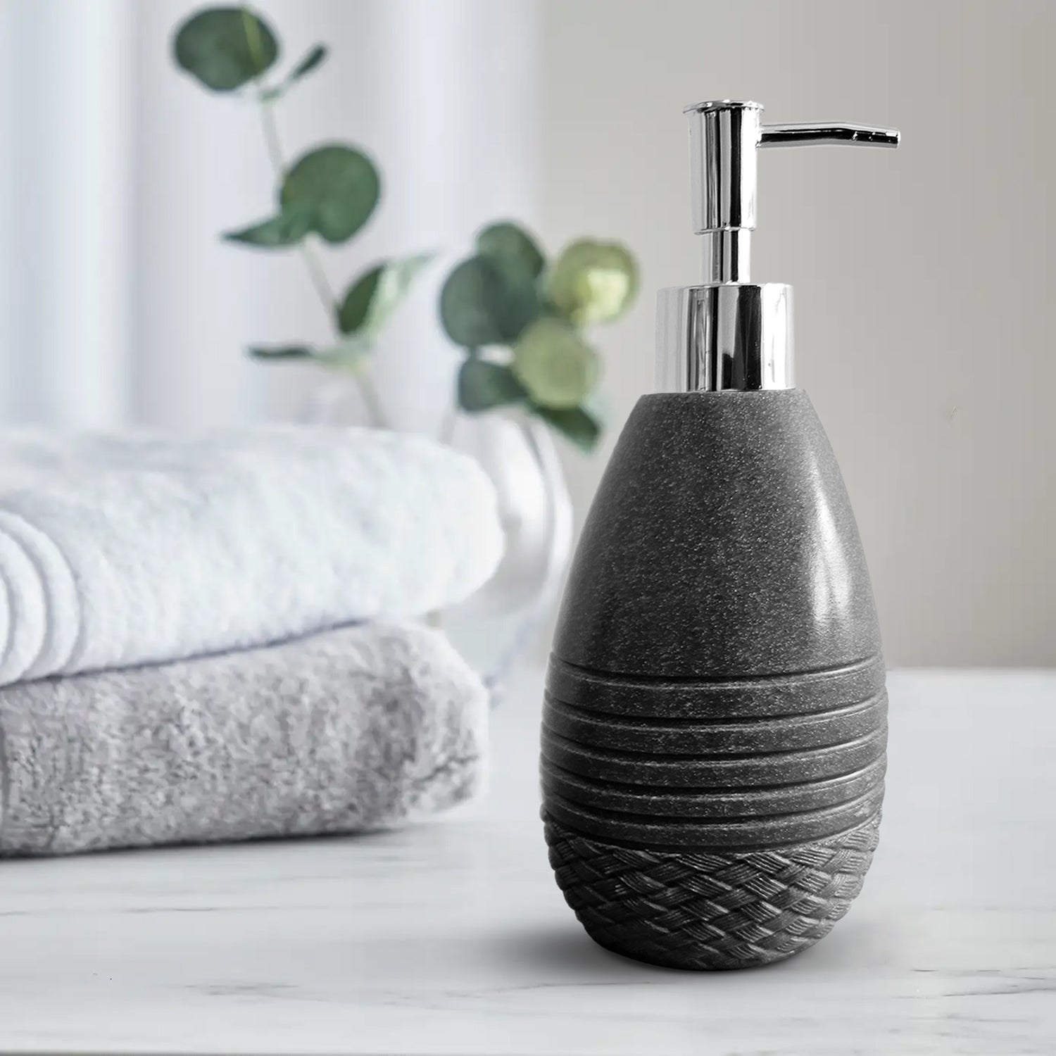 Elegant Stone Effect Resin Bathroom Set: Dispenser, Toothbrush Holder, Tumbler