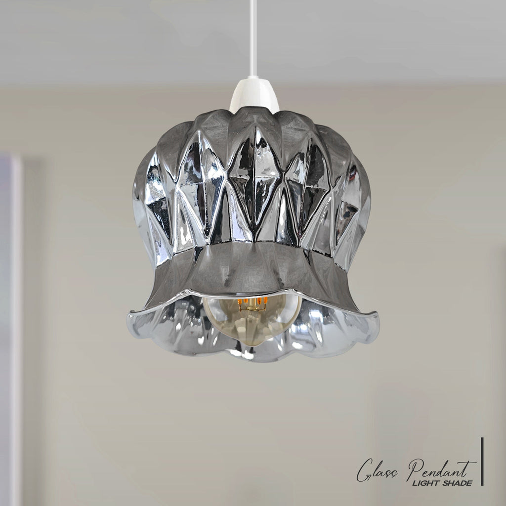 Modern Floral Glass Pendant Light Shade Easy Fit Chrome Finish