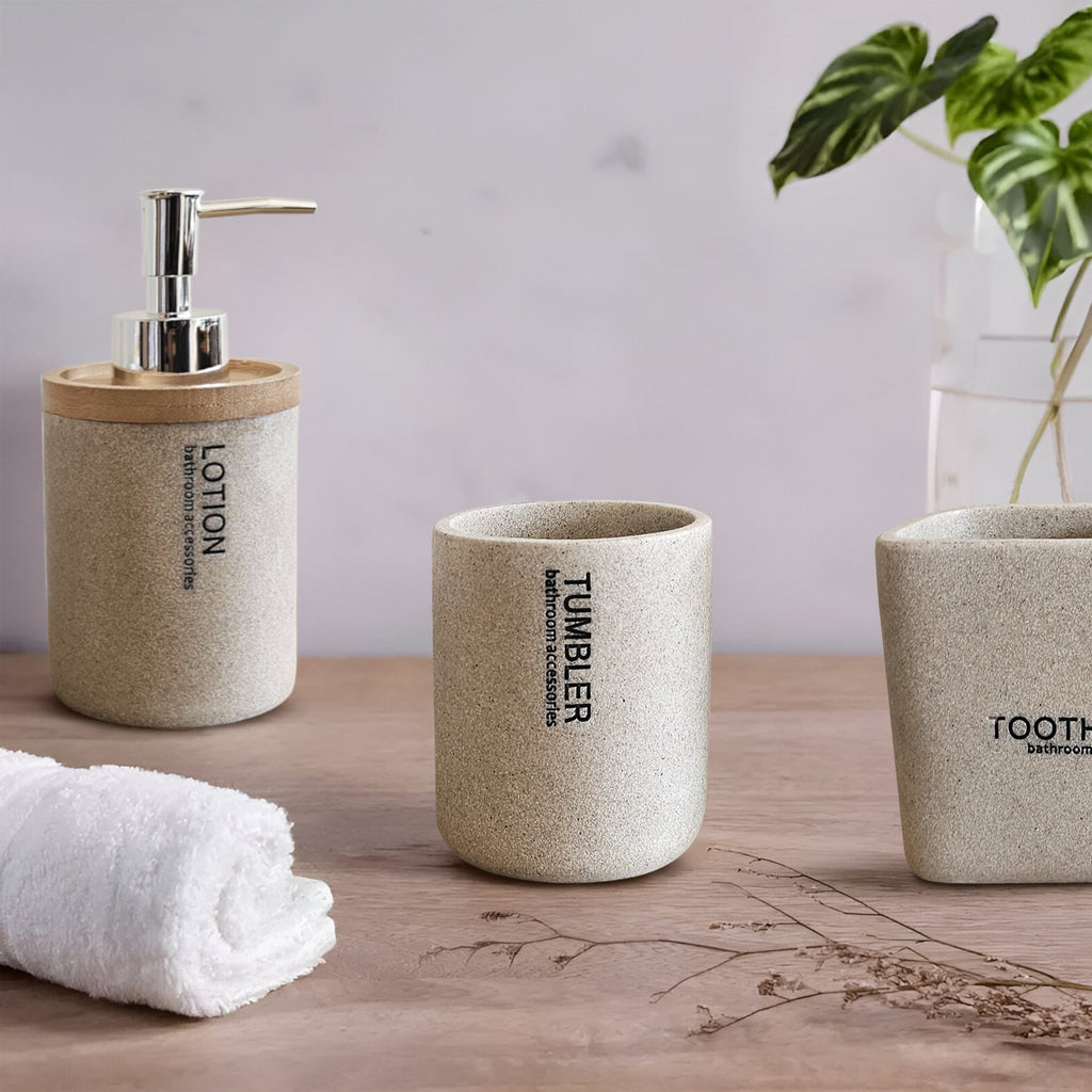 Modern Luxury Stone Effect Resin 3-Piece Bathroom Accessory Set