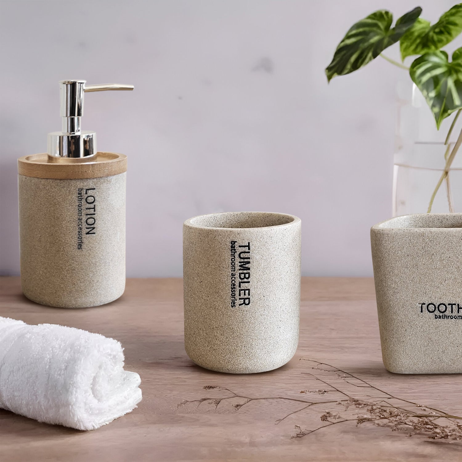 Modern Luxury Stone Effect Resin 3-Piece Bathroom Accessory Set