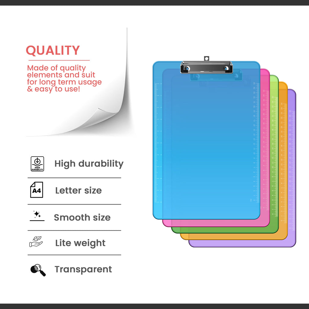 3 Pack Clear Plastic A4 Clipboard for School & Office Use