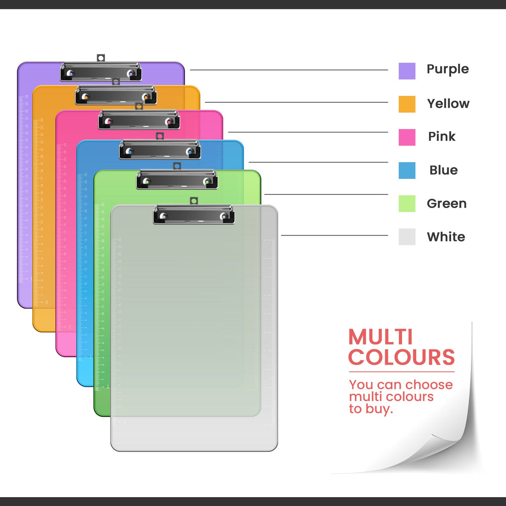 Clear Plastic A4 Writing Clipboards, 3-Pack with Sturdy Metal Clip