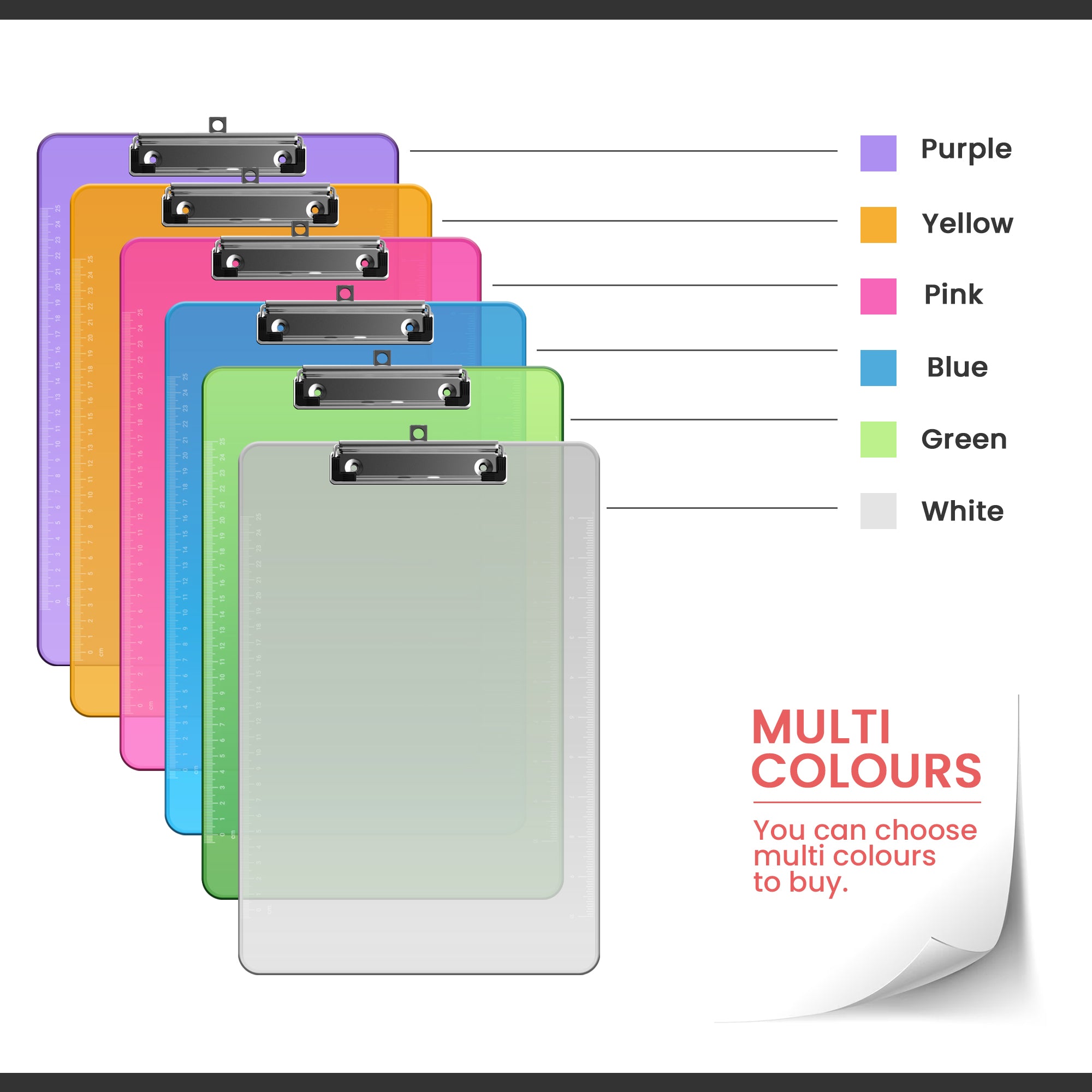 Clear Plastic A4 Writing Clipboards, 3-Pack with Sturdy Metal Clip