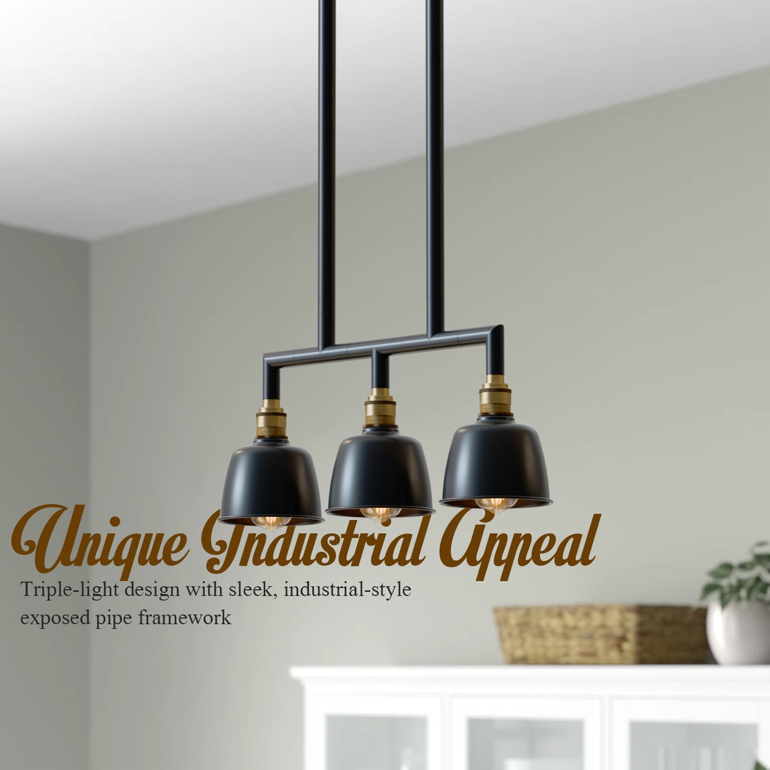 Industrial 3-Way Conduit Pipe Ceiling Pendant Light Fixture with Dome Shades