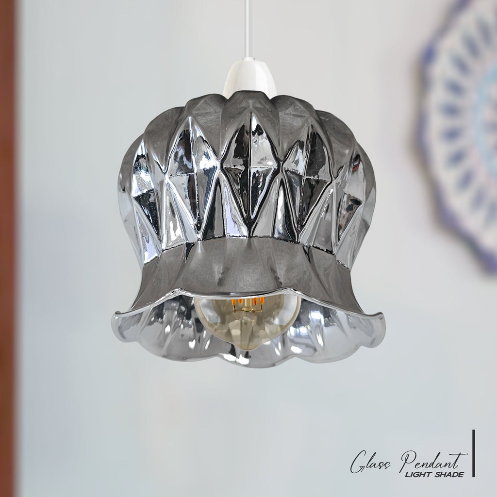 Modern Floral Glass Pendant Light Shade Easy Fit Chrome Finish
