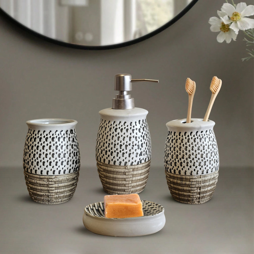 Elegant 4 Piece Ceramic Bathroom Accessory Set with Soap Dispenser