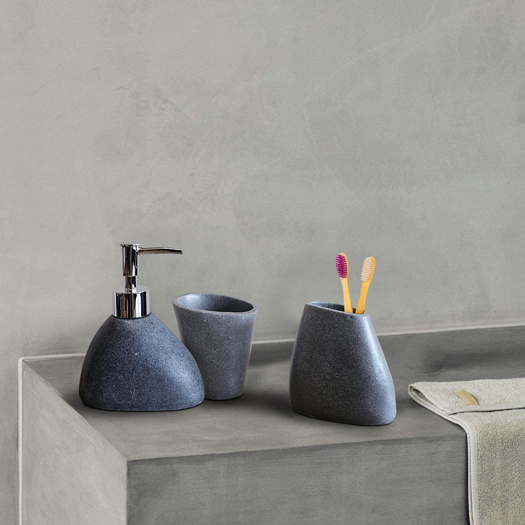 Elegant 3-Piece Stone Effect Resin Bathroom Accessory Set - Modern & Durable
