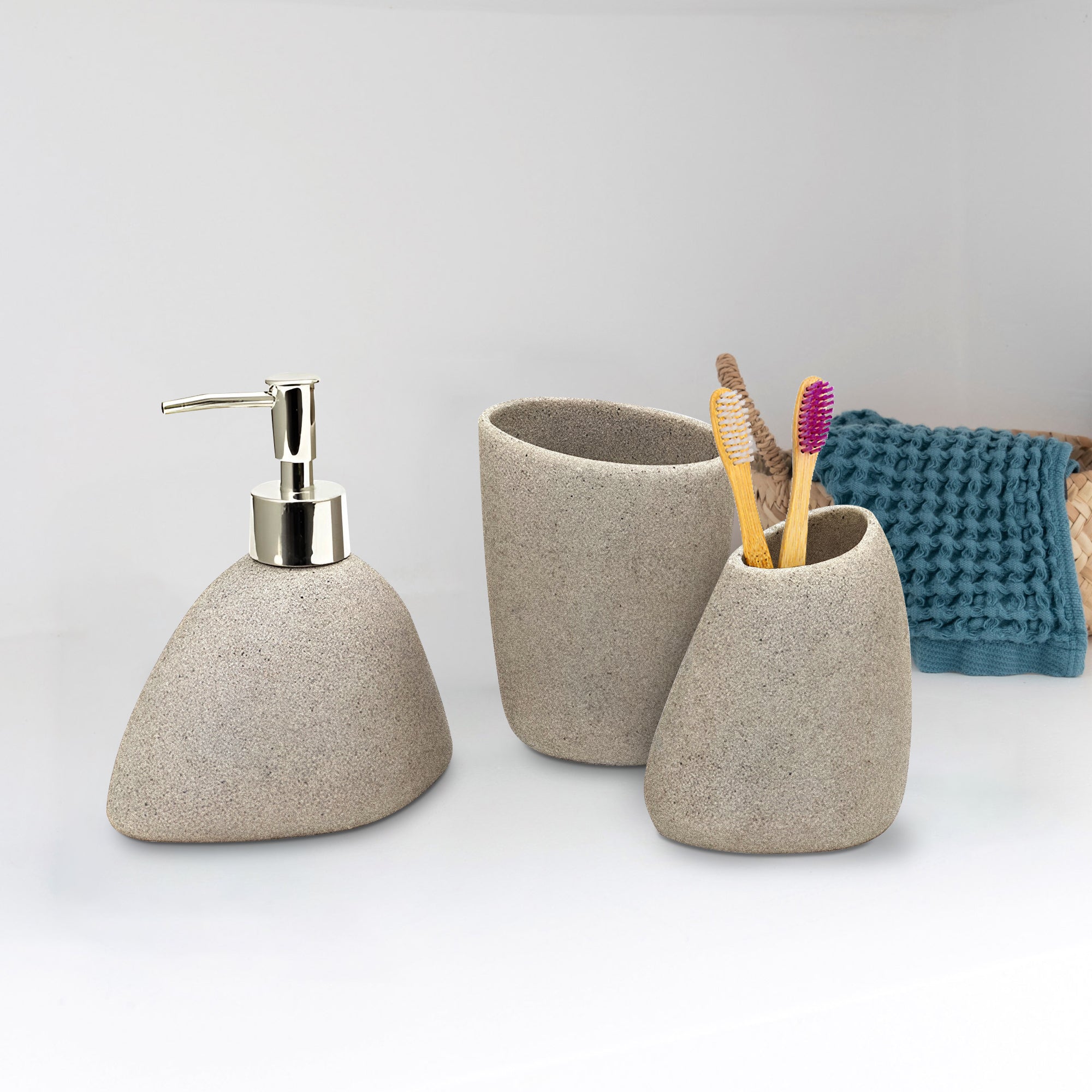 Elegant 3-Piece Stone Effect Resin Bathroom Accessory Set - Modern & Durable