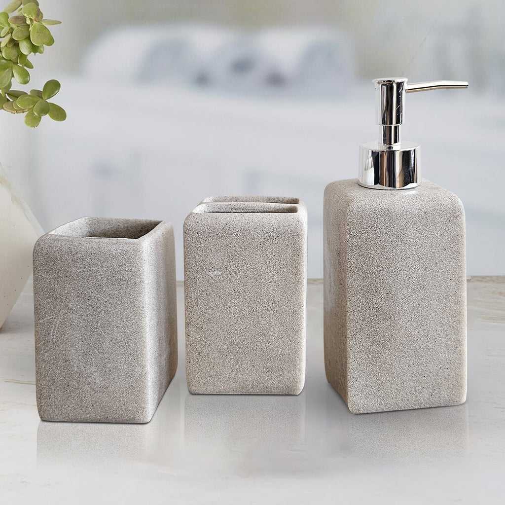 Modern Resin Bathroom Accessory Set: Lotion Dispenser, Toothbrush Holder, Tumbler