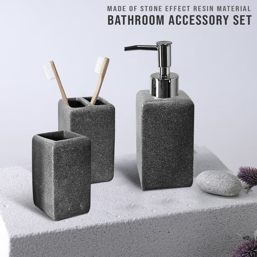 Modern Resin Bathroom Accessory Set: Lotion Dispenser, Toothbrush Holder, Tumbler
